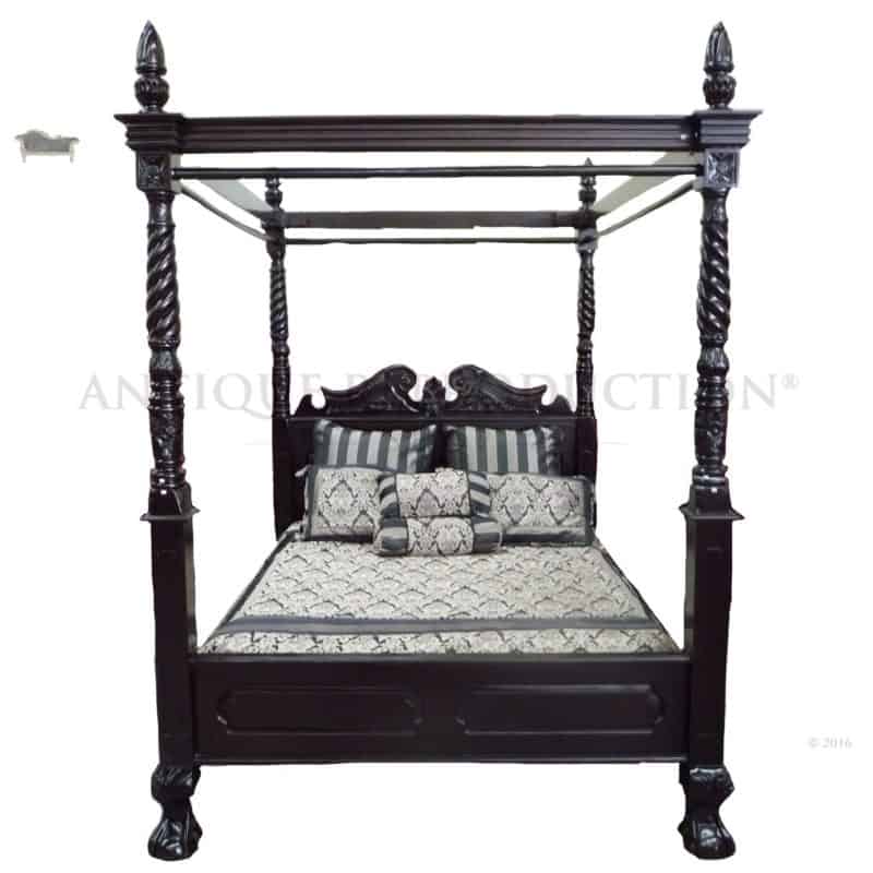 4 Poster Bed Queen Size Chippendale, Antique White Queen Poster Bed