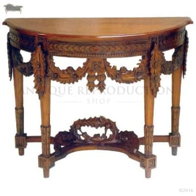 Antique Heavy Carved Console Wall Table, Half Round Wall Table