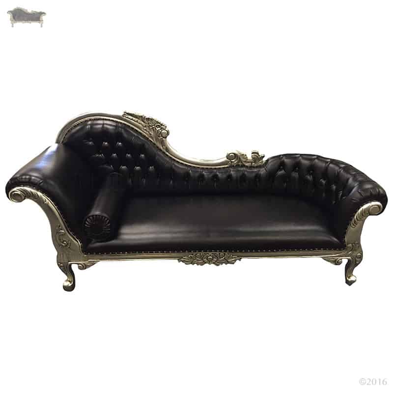 Chasie Lounge French Provincial Antique Silver With Black Leather