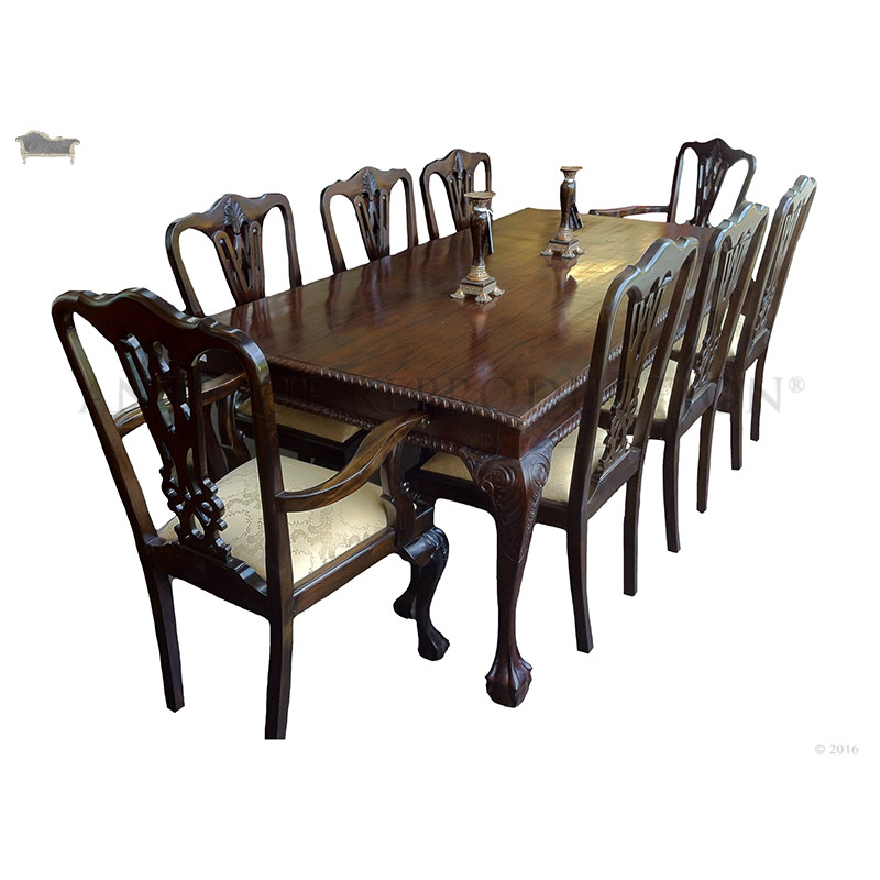 Chippendale French Dining Table And, Mahogany Dining Room Table And 8 Chairs