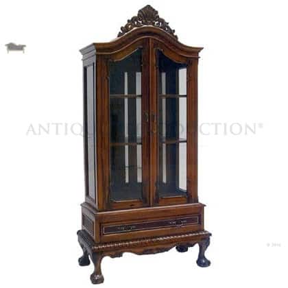 Chippendale Glass Display Cabinet 2 Door Antique Reproduction