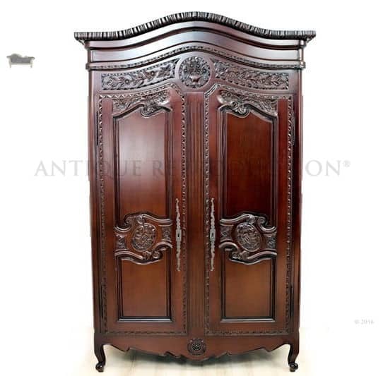 French Armoire Wardrobe Bedroom Cupboard Bonnet Top Antique