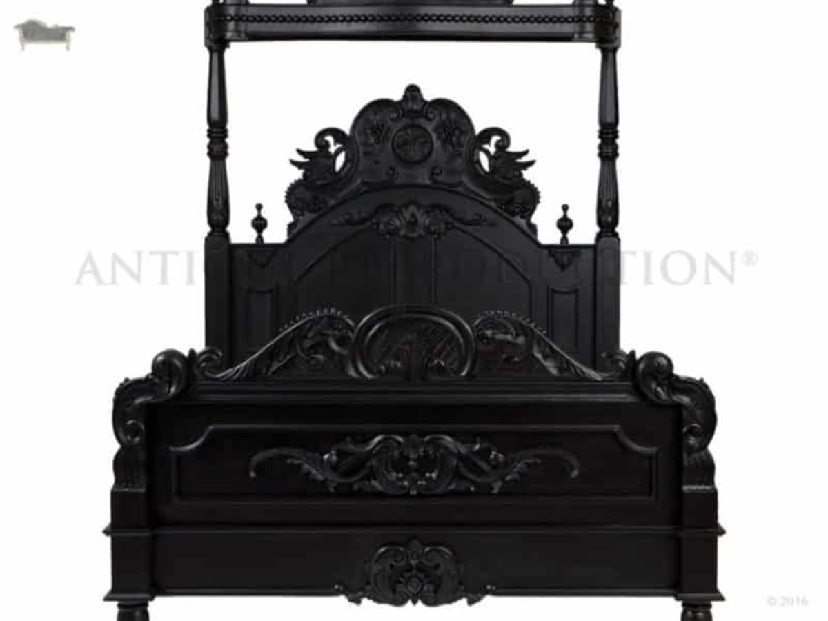 French Heavy Gothic Victorian Canopy Bed Black Antique Reproduction Shop