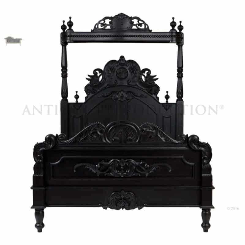 French Heavy Gothic Victorian Canopy Bed Black Antique