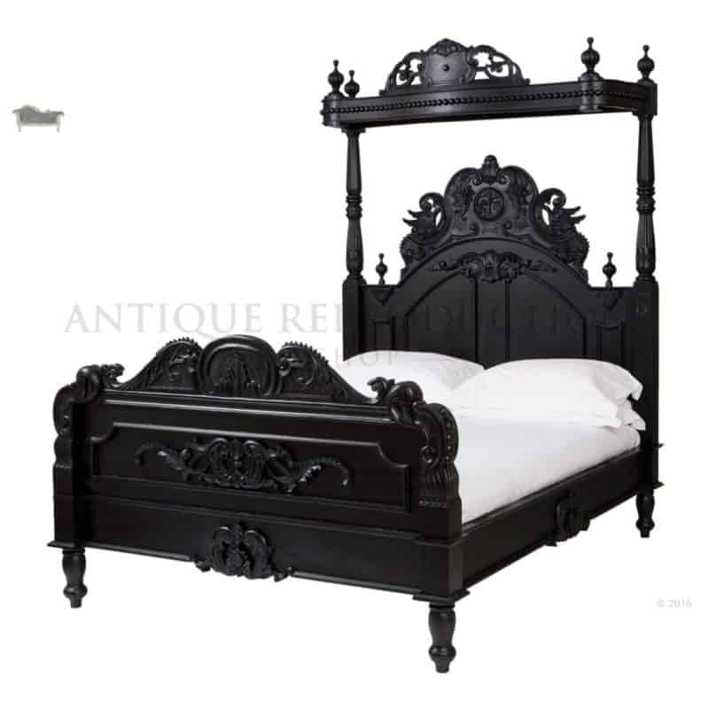 French Heavy Gothic Victorian Canopy Bed Antique