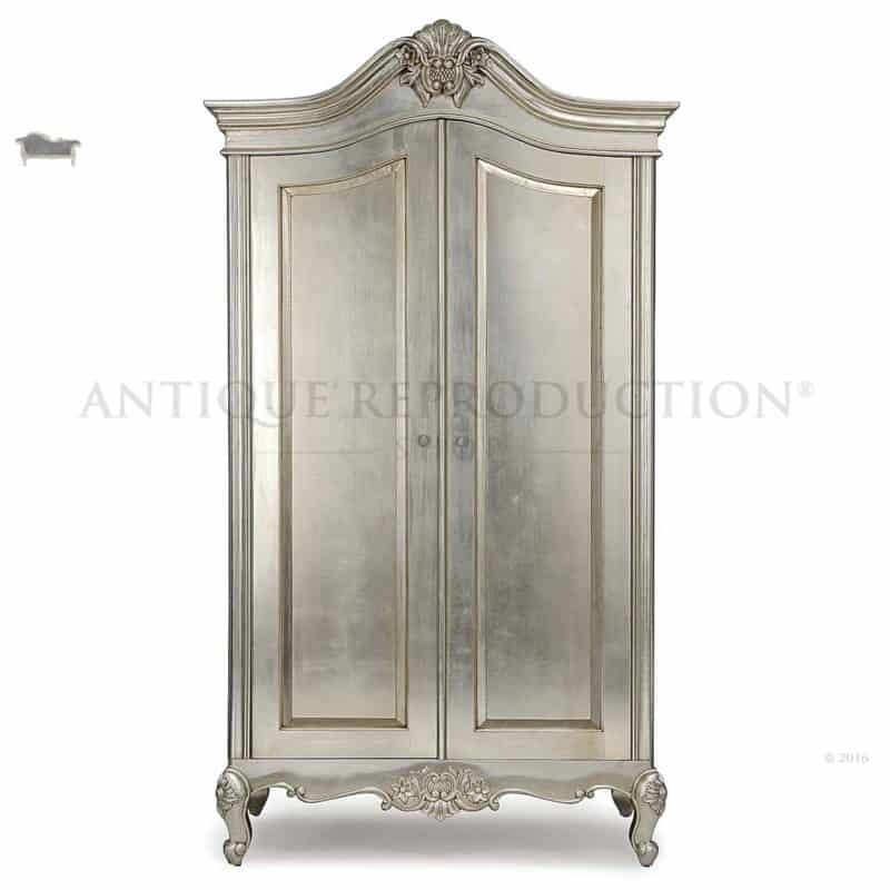 French Provincial Antique Armoire Wardrobe Cupboard Silver e1473927444760