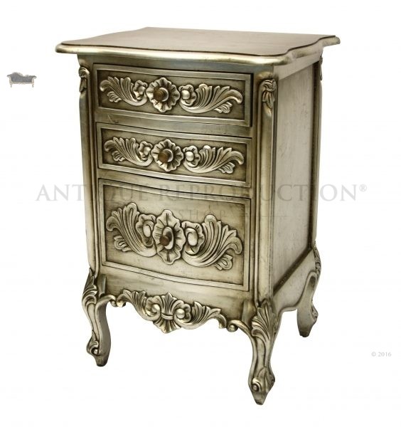 French Provincial Antique Silver Bedside Cabinets 3 Drawer - Antique french-provincial-antique-silver-bedside-cabinets-3-draw - French Provincial Antique Silver Bedside Cabinets 3 Drawer - Antique