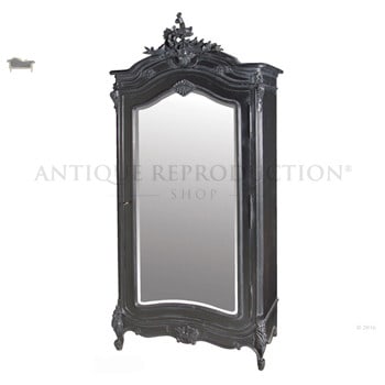 French Provincial Armoire Wardrobe With Mirror Black Antique