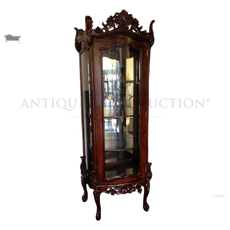 French Provincial Carved Display Cabinet 1 Door Antique