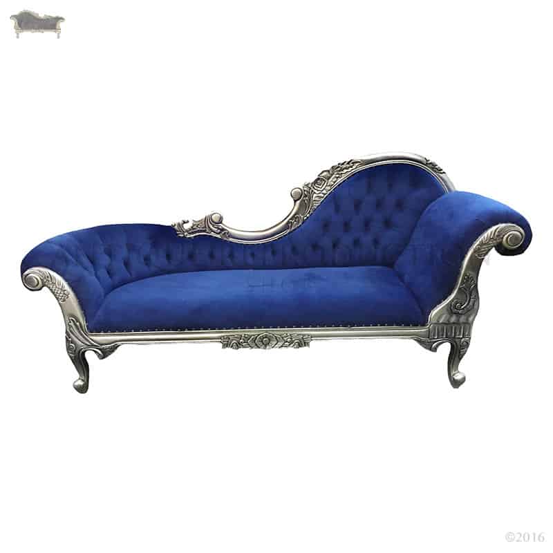French Provincial Chaise Lounge Blue Velvet and Antique ...