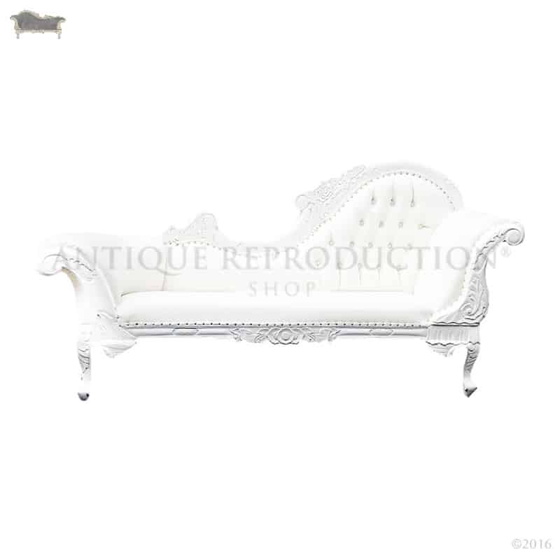 French Provincial Chaise Lounge White On Leather Antique Reion French Provincial Chaise Lounge White, White Leather Sofa With Chaise Lounge