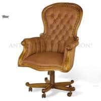 Leather Grandfather Swivel Office Chair Antique Reproduction