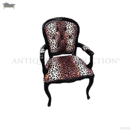 Louis Arm Chair With Leopard Print Fabric Black Frame Antique