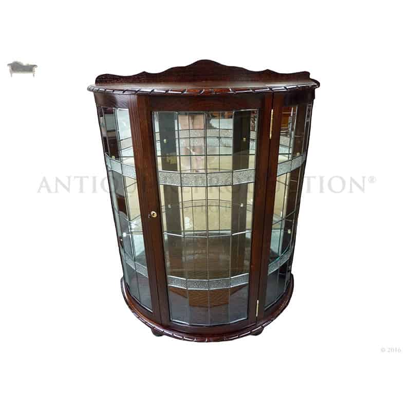 tasmanian oak crystal cabinet half round leadlight - antique