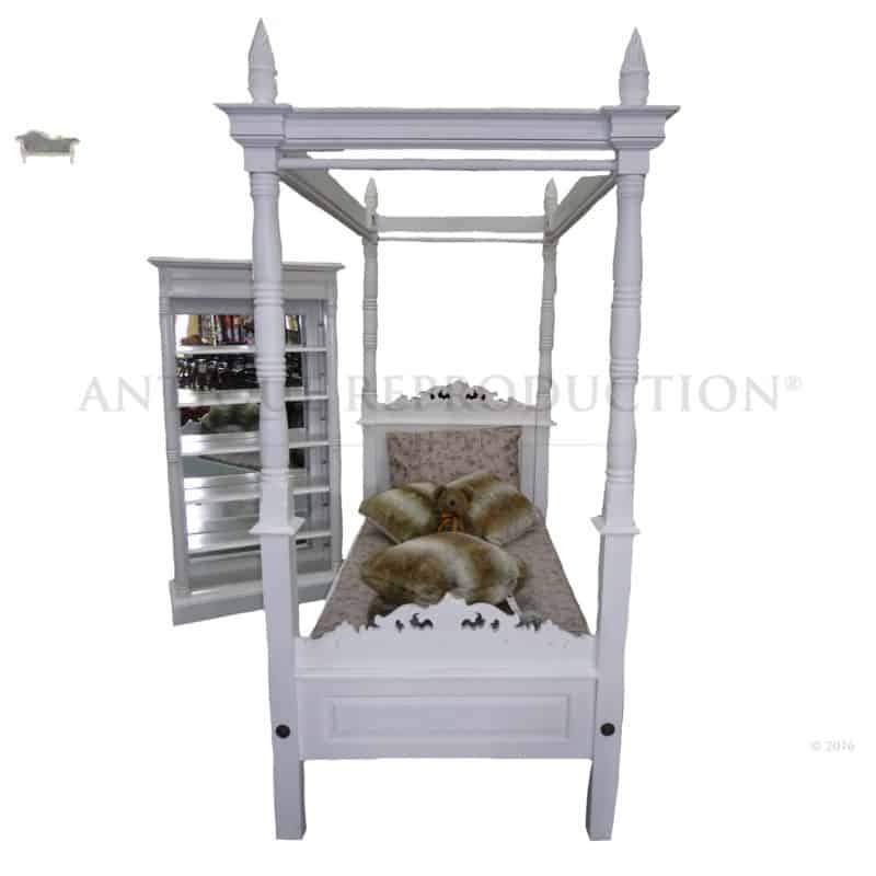 Tester Victorian Style Four Poster Bed, Antique White Queen Poster Bed