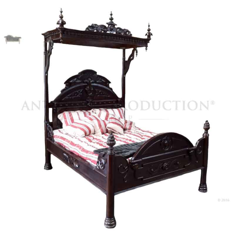 Victorian Gothic Tester Style Half Canopy Bed - Antique 