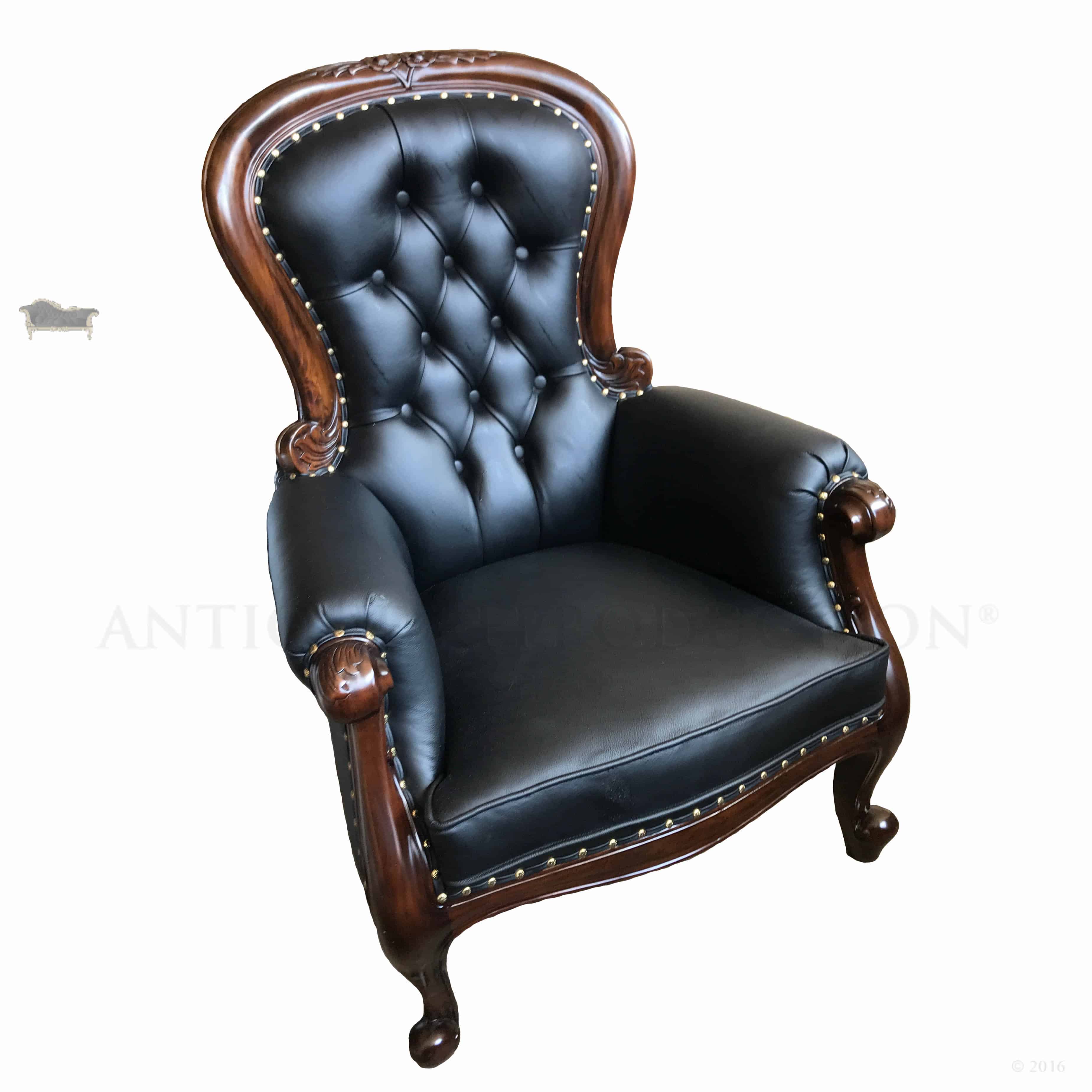 grandfather arm chair black victorian  antique reproduction