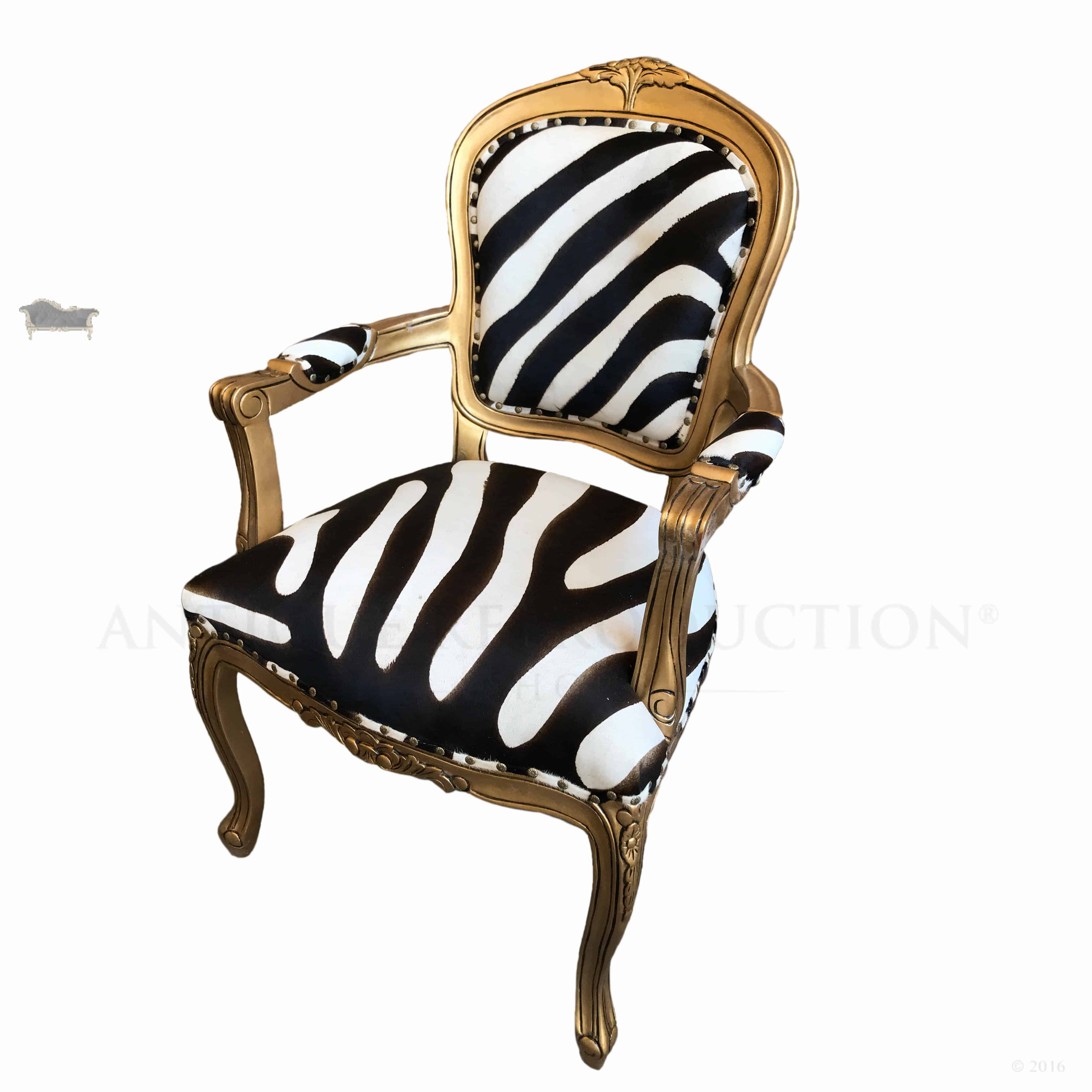 Cow hyde zebra print louis chair