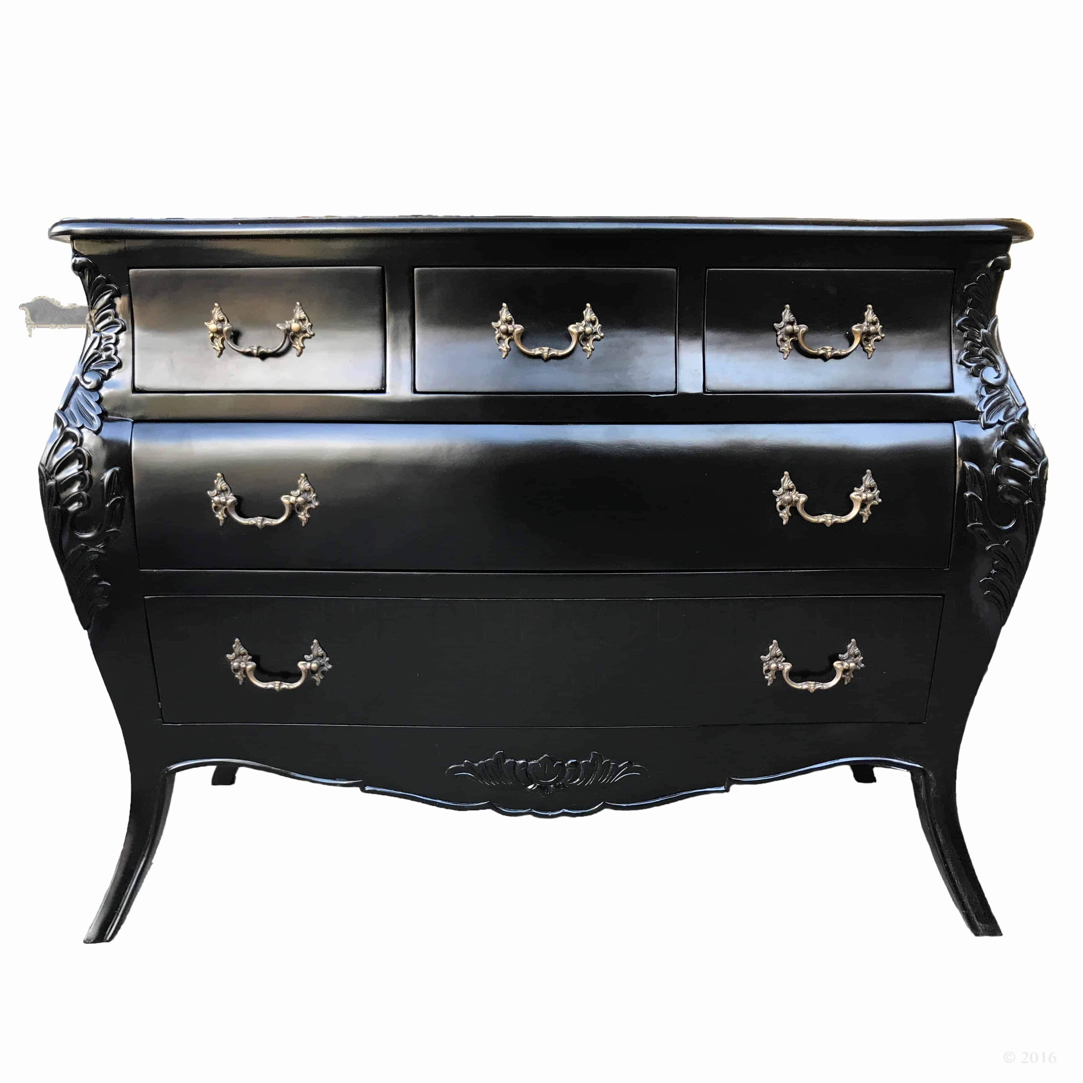 Bombay Chest 5 Drawers Black French Provincial Antique