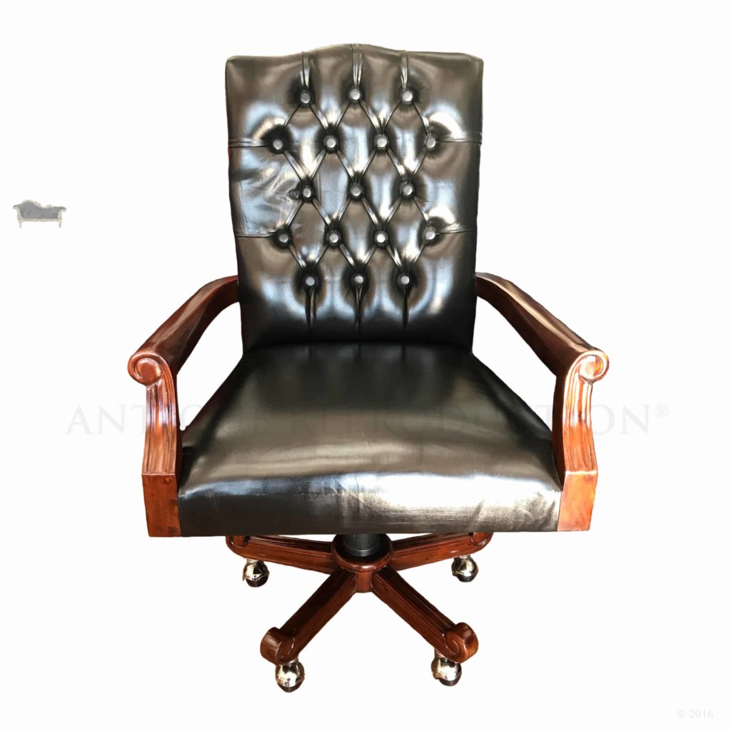 Wing Style Swivel Office Chair Traditional Timber And Black Antique Reion Wing Style Swivel Office Chair, Black Antique Desk Chair